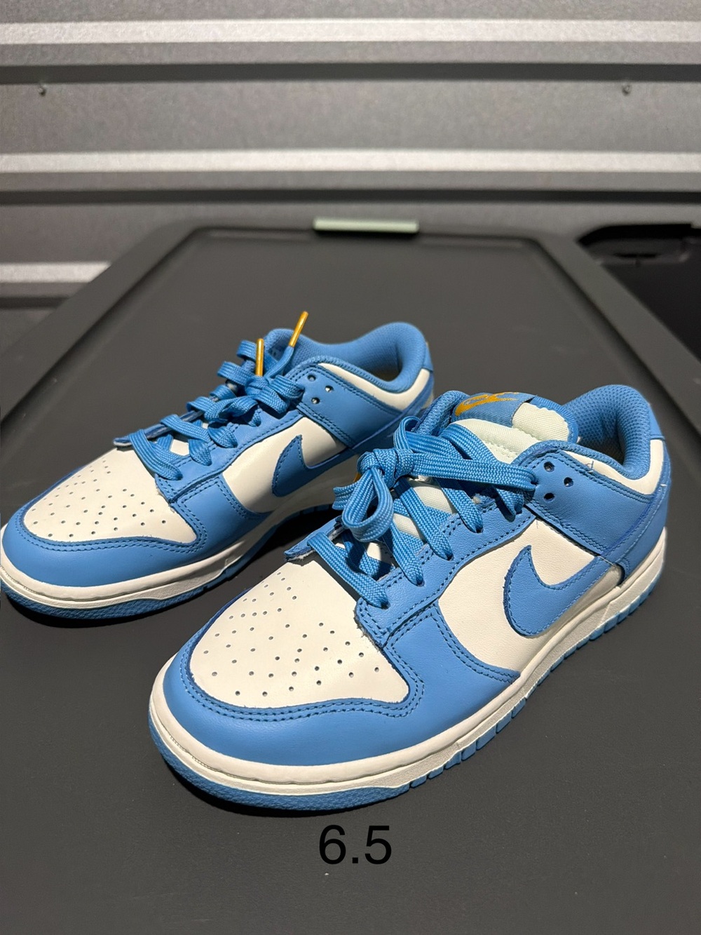 Nike Kids Blue and White Low-Top Sneakers with Gold Lace Tips